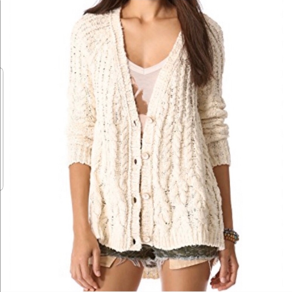 Free people cable knit chunky sweater beige